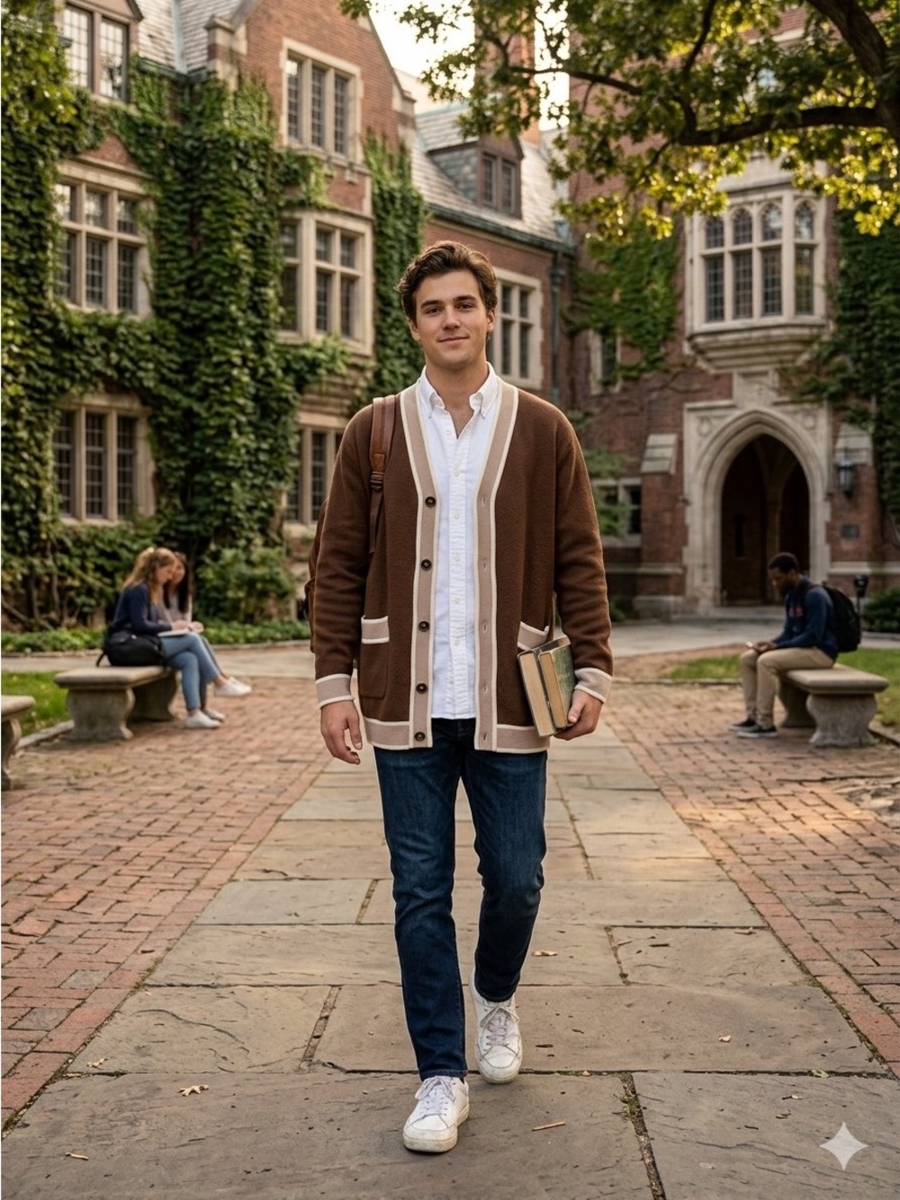 Tuckernuck Brown Cardigan with Cream Trim (XS)